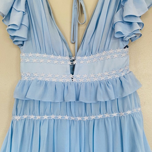 Lovers + Friends NWOT Joyce Star Blue Embroidered Ruffle Mini Dress Size S - Picture 5 of 6